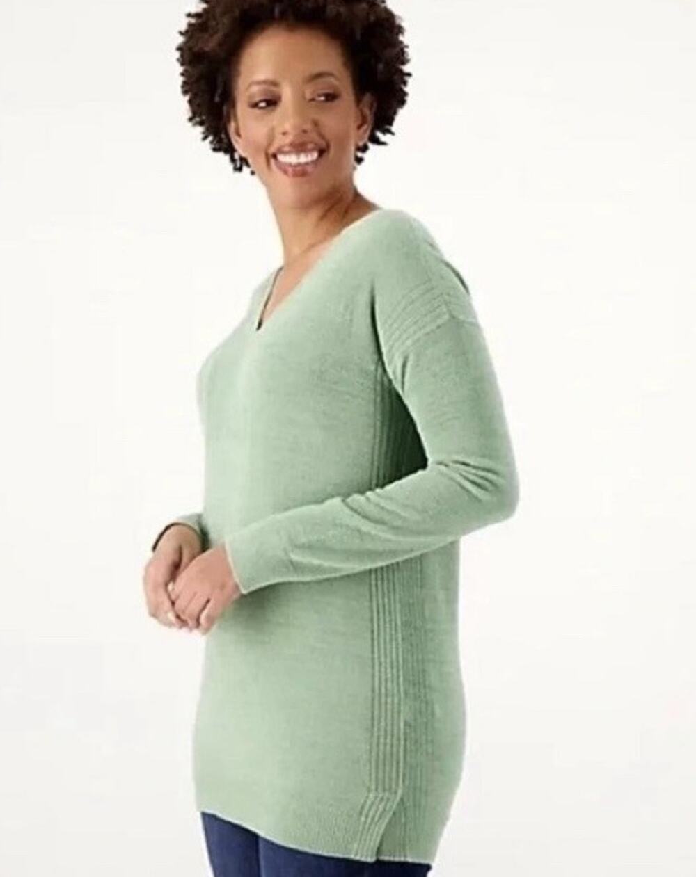 Barefoot Dreams Cozy Chic Ultr Lite Sweater Mint Large V Neck Tunic Cozy Knit